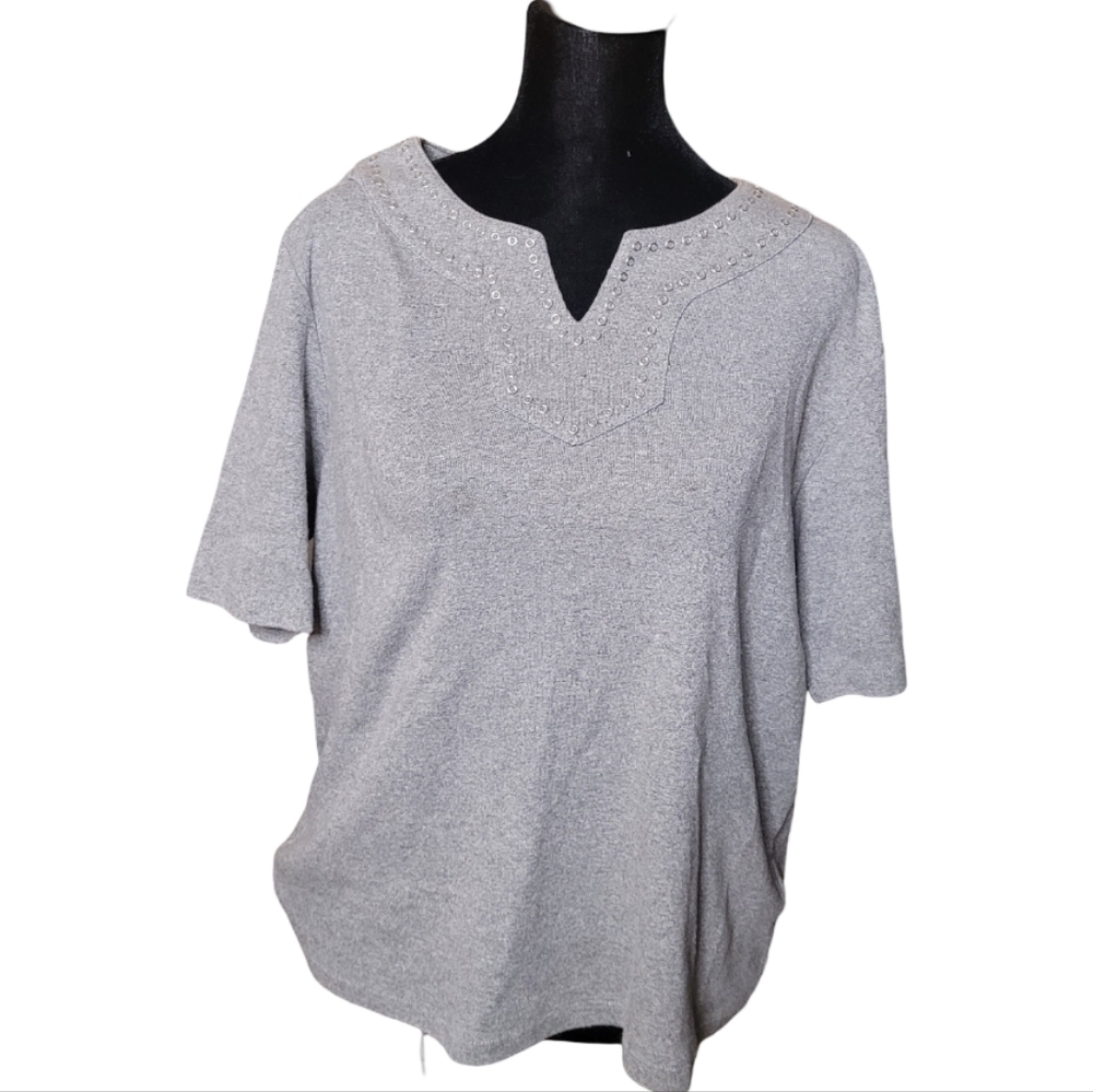 Rafaella Gray Knit Blouse with Grommet Detail Size L